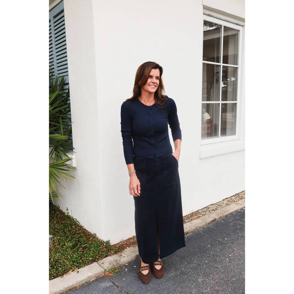 NEW STATESIDE stretched baby cord maxi skirt in navy